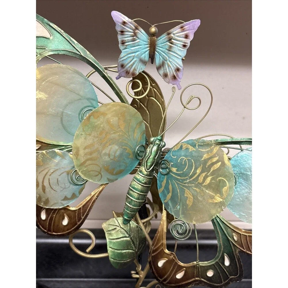 Pier 1 Imports Mariposa Accent Lamp Multicolor W/ Capiz Shells & Butterflies 18”